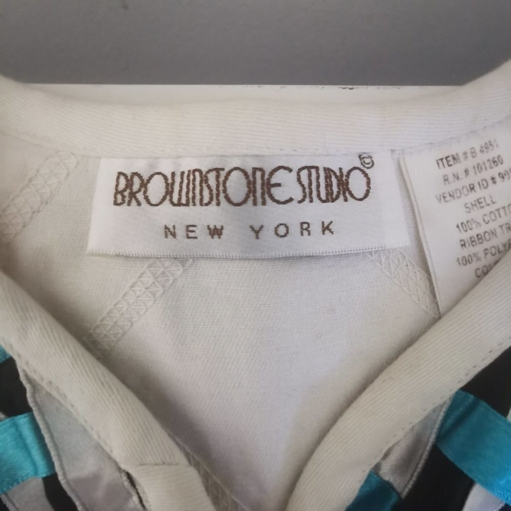 VTG Brownstone Studio New York Cotton Ribbon Patchwork Jacket White Large - Picture 6 of 13